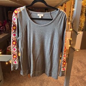 Style & Co. Super cute embroidered sleeve lightweight long sleeve shirt